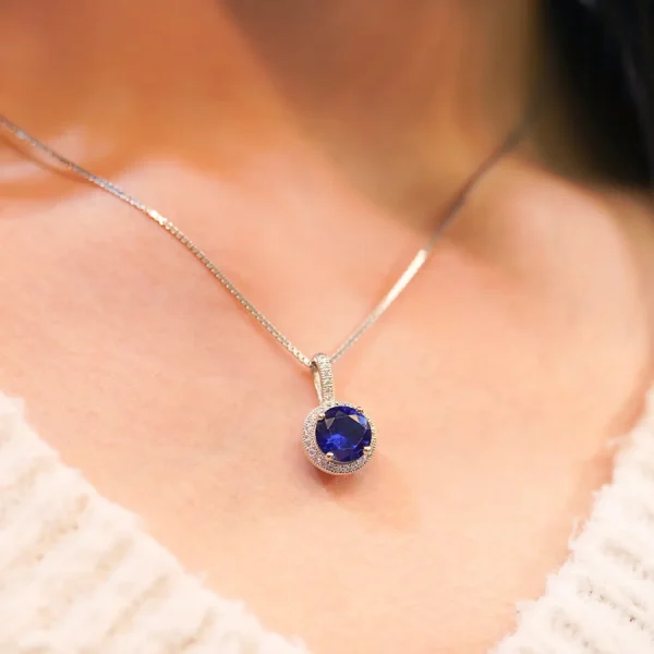 925 Silver Blue Halo Necklace